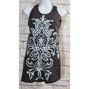 Balance Collection Gray Blue Floral Racerback Top Large Built In Bra Lightweight